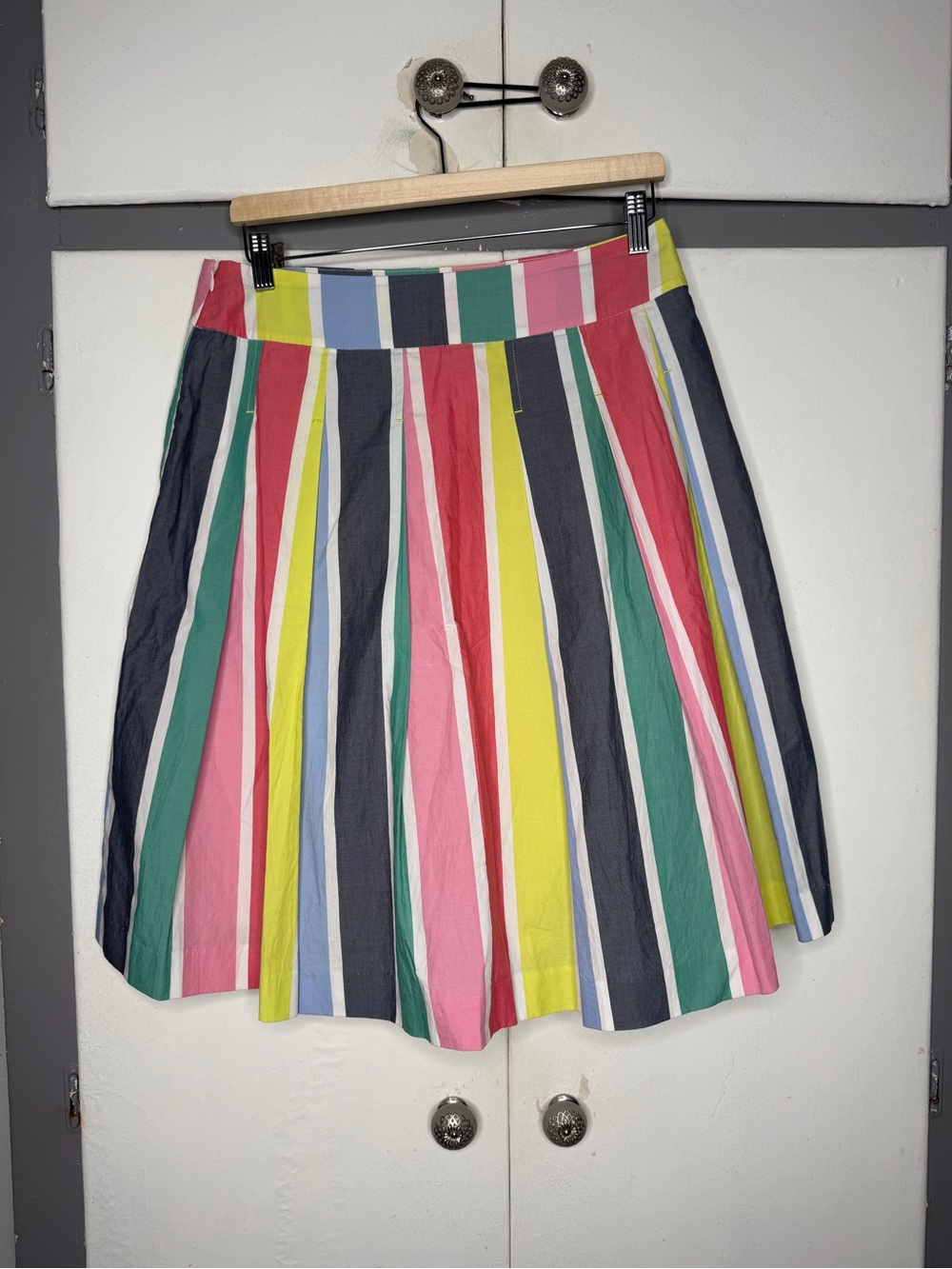Boden women rainbow stripe a-line pleated cotton midi skirt Size 8